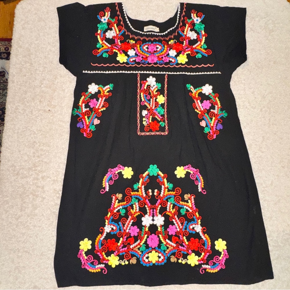 Colorful Mexican Embroidered Dress Size Large